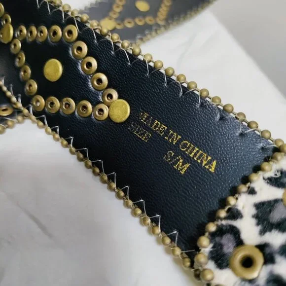 NWOT Calf Hair Embellished Rhinestone Studded Punk Y2K Rocker Waist Belt S / M - Picture 7 of 9